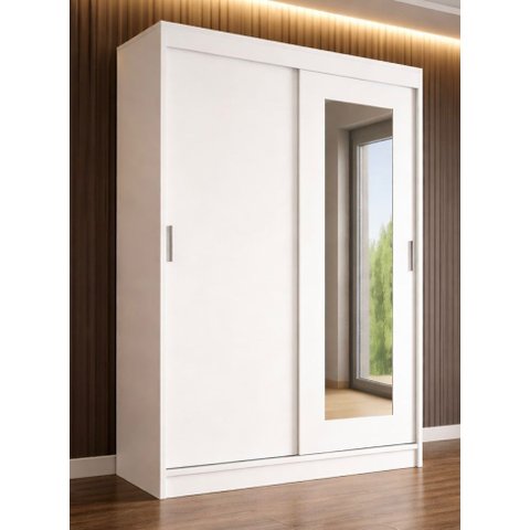 Guarda-Roupa Solteiro 2 Portas de Correr 1 Espelho 1 Gaveta 6 Prateleiras 1 Cabideiro Palhoça Branco