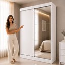 Ver imagem 6 de Guarda-Roupa Solteiro 2 Portas de Correr 1 Espelho 1 Gaveta 6 Prateleiras 1 Cabideiro Palhoça Branco