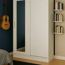 Ver mais imagens de Guarda-Roupa Solteiro 2 Portas de Correr 1 Espelho 1 Gaveta 6 Prateleiras 1 Cabideiro Palhoça Branco