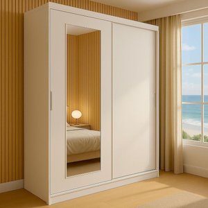 Guarda-roupa Solteiro 2 Portas de Correr 1 Espelho 1 Gaveta 6 Prateleiras 1 Cabideiro Palhoça