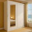 Ver imagem 6 de Guarda-Roupa Solteiro 2 Portas de Correr 1 Espelho 1 Gaveta 6 Prateleiras 1 Cabideiro Palhoça Branco