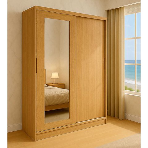 Guarda Roupa Solteiro 2 Portas de Correr 1 Espelho 1 Gaveta 6 Prateleiras 1 Cabideiro Palhoça