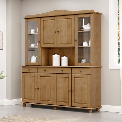 Cristaleira Rústica 100% Madeira Maciça 4+4 Portas para Sala de Jantar Linha Rubi Marrom/Freijó
