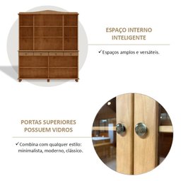 Cristaleira Rústica 100% Madeira Maciça 4+4 Portas para sala de Jantar Linha Rubi - 10