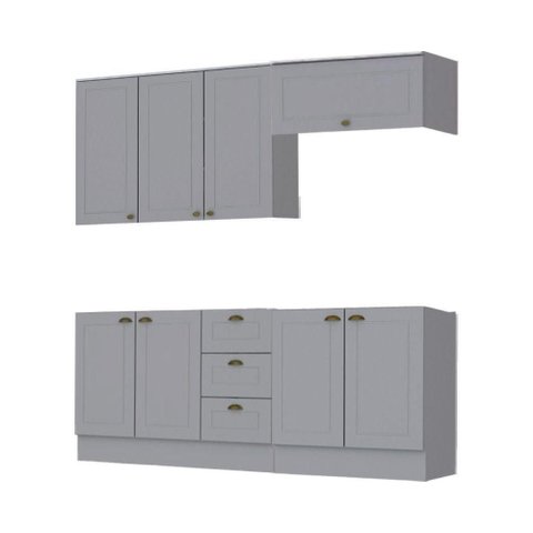 Cozinha Modulada Cooktop 4 Peças com Tampo Henn Americana Cinza
