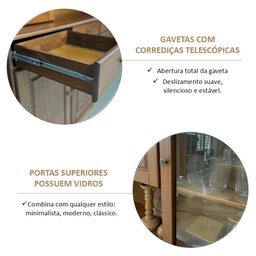 Cristaleira Rústica 100% Madeira Maciça 4+4 Portas para sala de Jantar Linha Rubi - 13