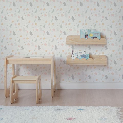 Kit 2 Prateleiras Infantil Ondinha 60cm Natural