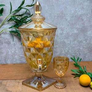 Suqueira de Cristal Diamond 3l Dispenser Dourado de Vidro Bebidas Agua