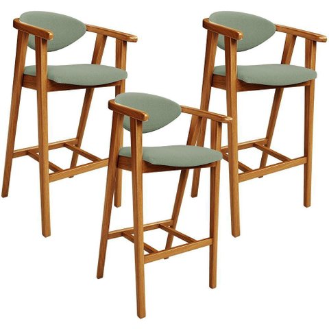 Kit 03 Banquetas Alta para Cozinha Bancada Bar Sala de Jantar Fixa Cecília L02 Bouclê Oliva