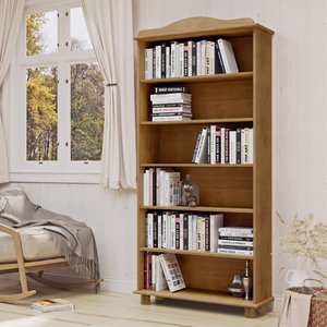 Estante para Livros Rústica 100% Madeira Maciça 5 Prateleiras Escritório e Sala Linha Rubi