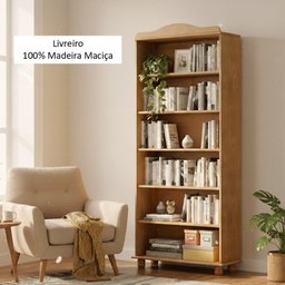Estante para Livros Rústica 100% Madeira Maciça 5 Prateleiras Escritório e Sala Linha Rubi - 6