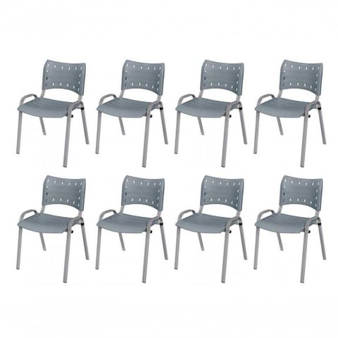 Cadeira Iso Base Cinza Escola, Escritório Cinza Kit 8 Un