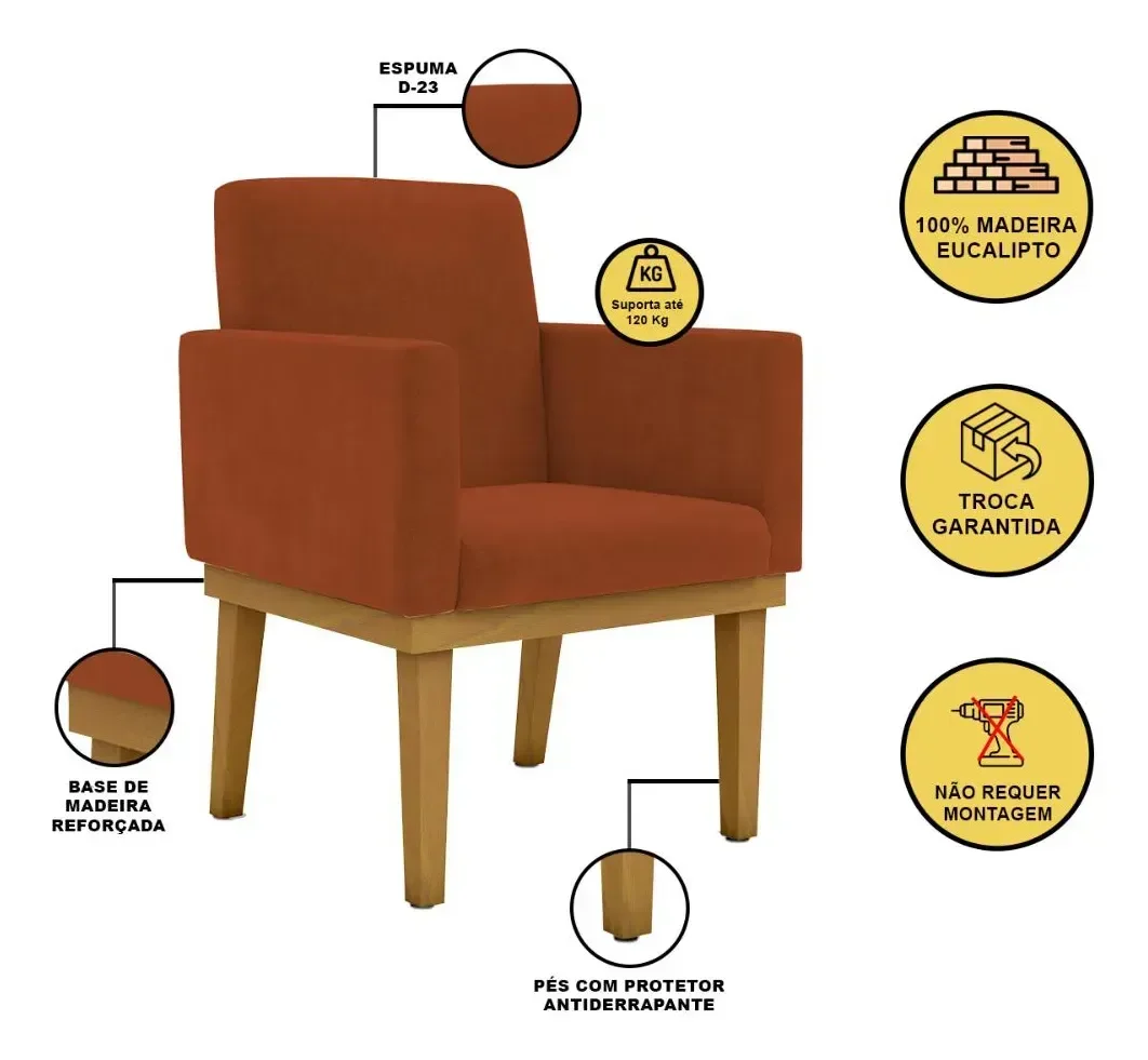 Ver imagem 4 de Poltrona Decorativa + Base Reforçada para Sala:terracota