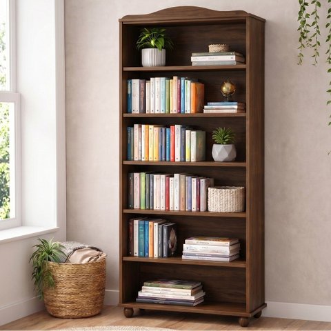 Estante de Livros 85CMX190CM 100% Madeira Maciça 5 Prateleiras Escritório e Sala Linha Rubi Marrom