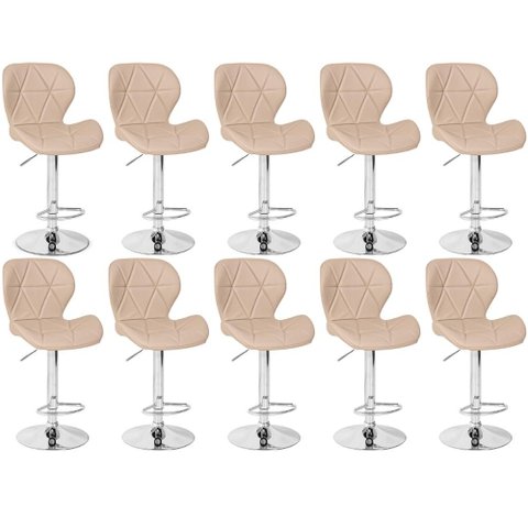 Kit 10 Banquetas Slim Estofada Giratória com Regulagem de Altura - Nude
