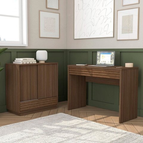 Conjunto de Escritório com Escrivaninha e Armário Samambaia CabeCasa MadeiraOriginals Freijó