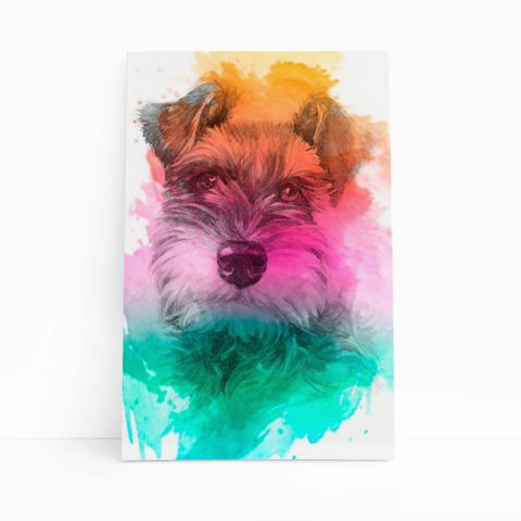 Quadro Schnauzer Cachorro Tinta Aquarela Canvas 30x40cm