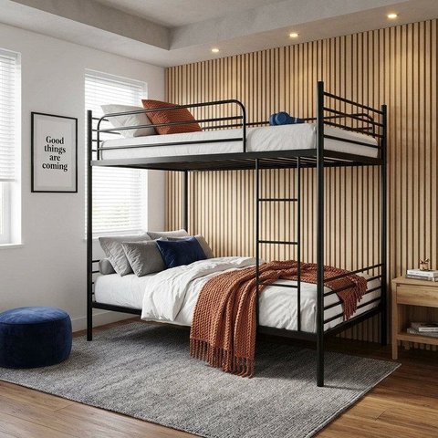 Beliche Solteiro em Ferro James 201cm x 190cm 96cm Preto