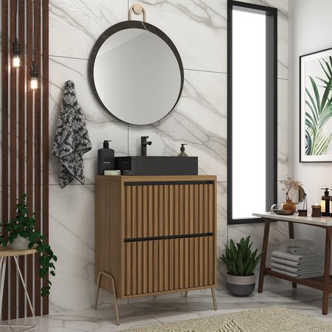 Gabinete de Banheiro 60cm com Cuba e Espelho Ref 650 Branco/Itapuã/Portoro