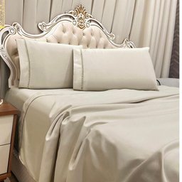 Jogo de Cama Lençol King Realce Percal 400 Fios 4 Peças - Bege - 1