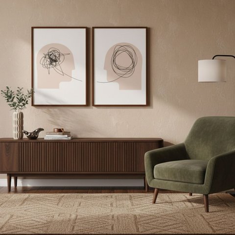 Kit 2 Quadros Psicologia Linhas da Mente 40x60 Moldura:tabaco