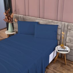 Lençol de Casal 400 Fios 4 Peças Percal em Ponto Palito Cor:azul - 4