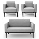 Ver imagem 1 de Sofá Namoradeira e 2 Poltronas Base Madeira Preto Maressa Suede Cinza - Ibiza