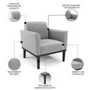 Ver imagem 3 de Sofá Namoradeira e 2 Poltronas Base Madeira Preto Maressa Suede Cinza - Ibiza