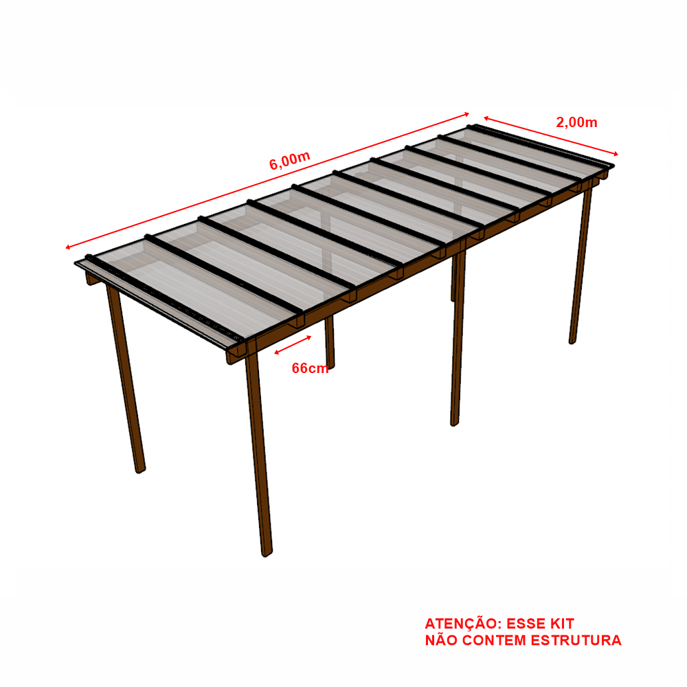Cobertura Alveolar 6,00m x 2,00m - Branco Refletivo 6mm - 2