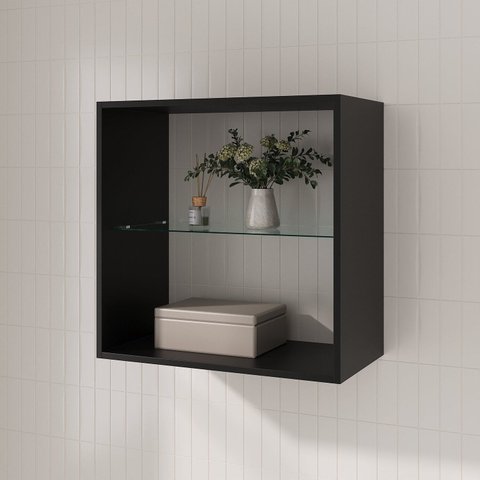 Armário de MDF Aéreo Fit 60cm sem Porta e com Prateleira de Vidro Preto