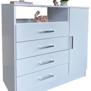 Cômoda 4 Gavetas 1 Porta e Nicho para Quarto