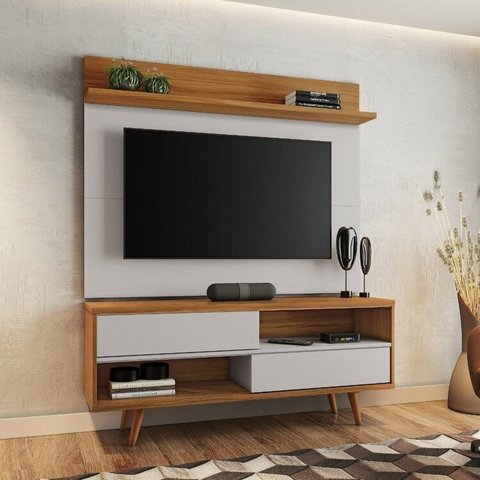 Rack com Painel para TV até 50 Polegadas 135,6CMX162,5cm 2 Portas NT1185 Bege