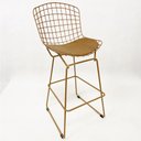 Ver imagem 2 de Kit 3 Banquetas para Cozinha média Bertoia cor Dourado fosco assento cor caramelo altura 60cm -