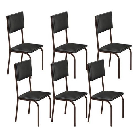 Kit 6 Cadeiras Ana Corino Preto Tubo Marrom Cafe