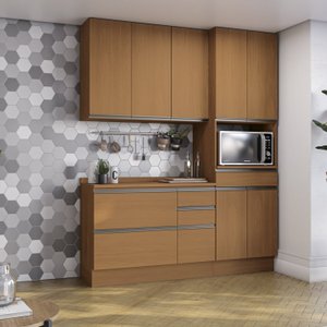 Kit de Cozinha 3 Peças com Tampo de Madeira