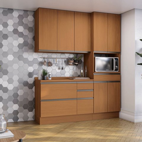 Cozinha Modulada Compacta 3 Peças com Torre Quente Maxxi Marrom/Canela
