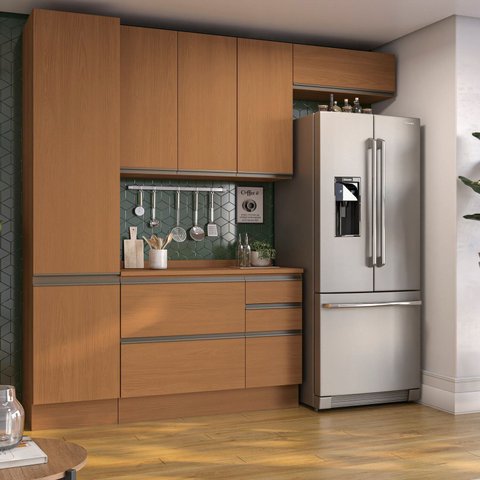 Cozinha Modulada Compacta 4 Peças com Paneleiro Maxxi Marrom/Canela