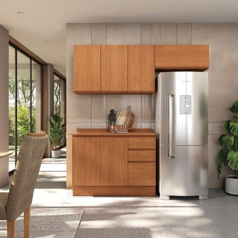 Cozinha Compacta Modulada 3 Peças com Tampo Ciela Marrom/Canela