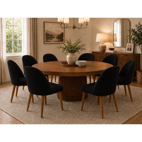 Kit 8 Cadeiras Lua Estofada Moderna Sala de Jantar Suede Preto