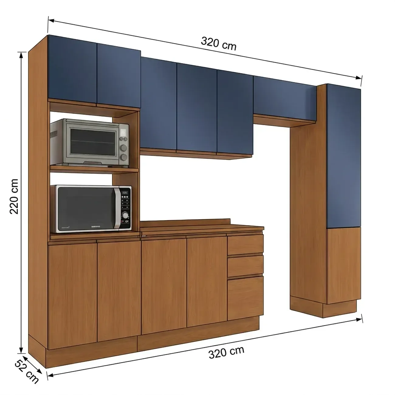 Ver imagem 4 de Cozinha Completa Modulada 7 Peças com Paneleiro Torre Quente e Balcão com Tampo Ciela Canela/Azul