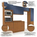 Ver imagem 6 de Cozinha Completa Modulada 7 Peças com Paneleiro Torre Quente e Balcão com Tampo Ciela Canela/Azul