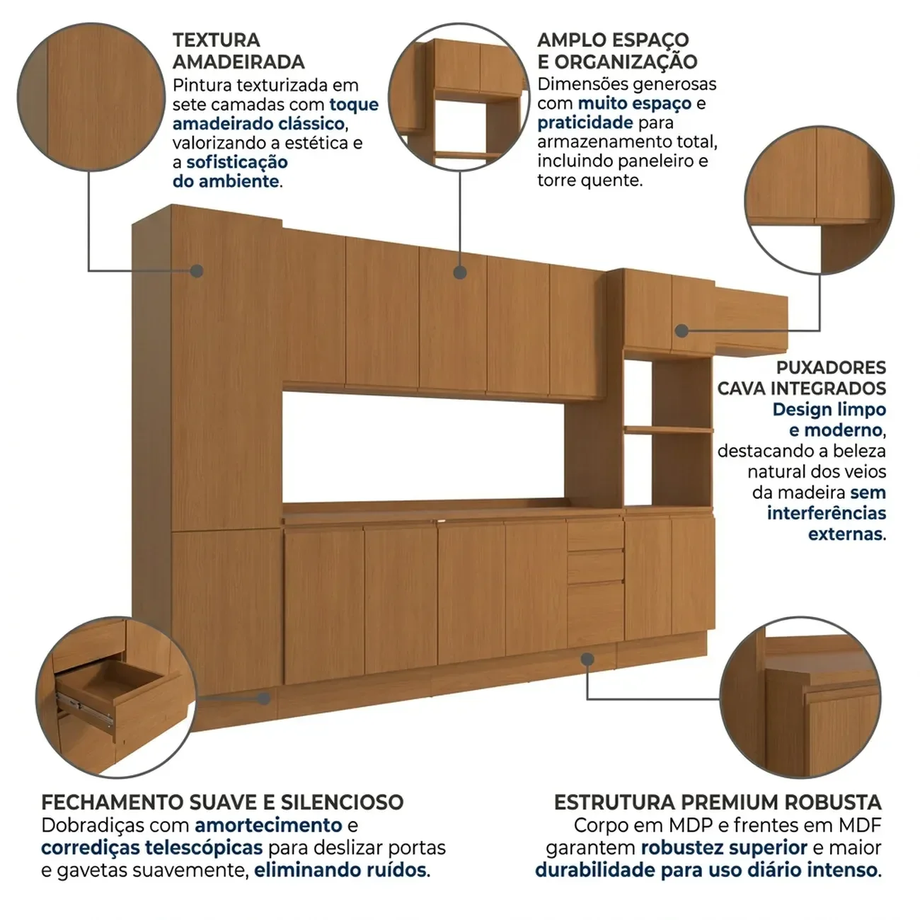 Ver imagem 6 de Cozinha Completa Modulada 7 Peças com Paneleiro Torre Quente Tampo Ciela Canela