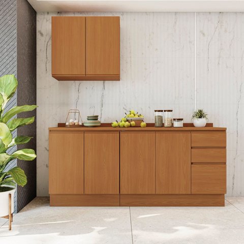 Cozinha Compacta Modulada 3 Peças com Tampo Ciela Marrom/Canela