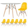 Mesa Eames com tampo de vidro 120 cm + 6 cadeiras estofadas Eiffel Botonê Amarelo - 1
