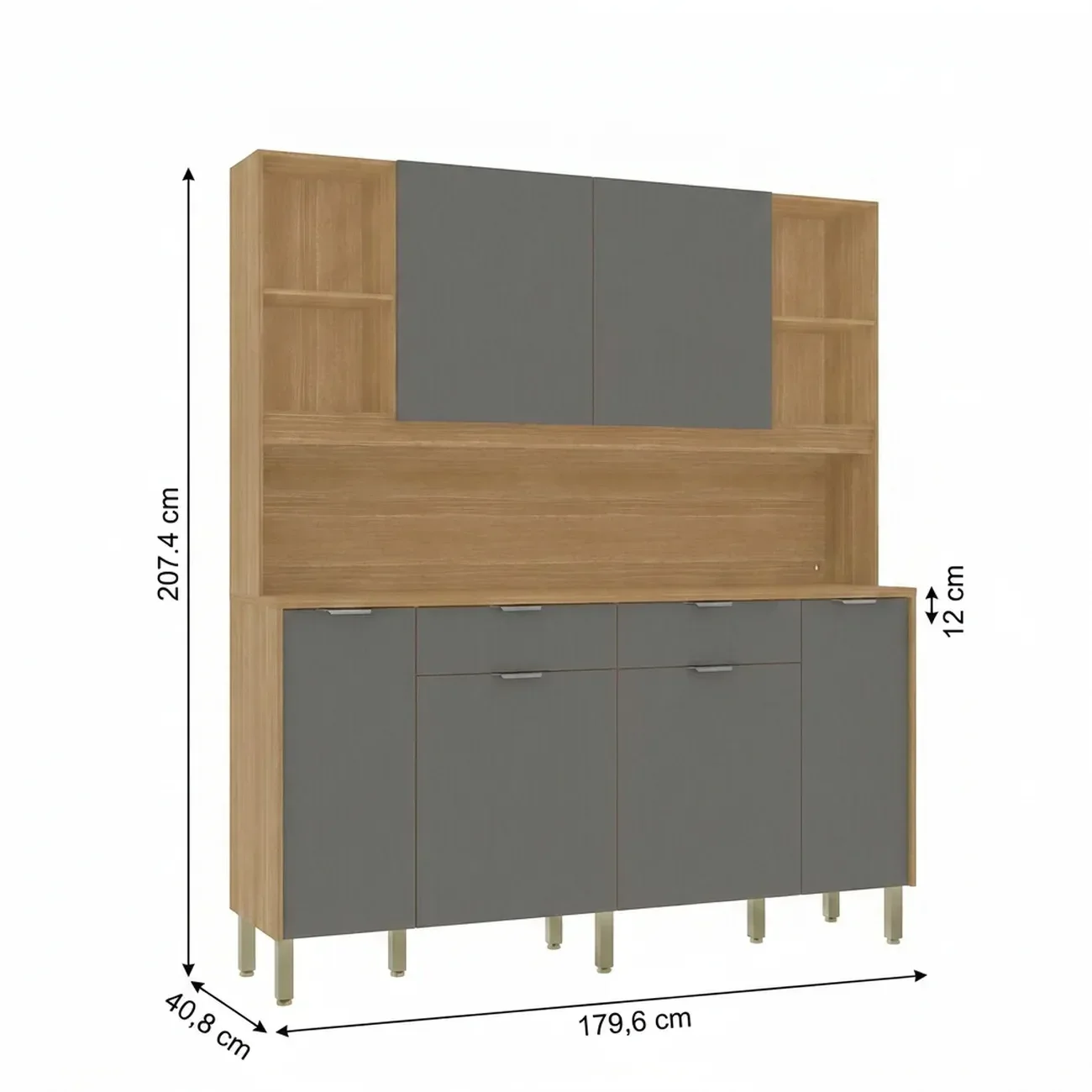 Ver imagem 3 de Cozinha Compacta 6 Portas 2 Gavetas 179,6 cm Botanika Cinza Freijó/Gris Cinza
