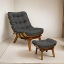 Ver imagem 1 de Kit Poltrona e Puff com Base de Madeira Suede Costela