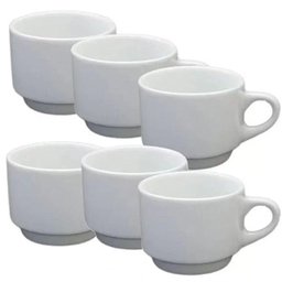 Jogo 12 Xicaras Cha Branca S/pires Empilhavel 200ml Porcelart - 4