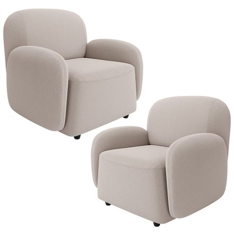 Kit 02 Poltronas Decorativa Orgânica para Sala Living Morelo M05 Bouclê Bege Claro - Lyam Decor