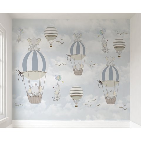 Papel de parede balãozinho azul menino para quarto de bebê M² PP30