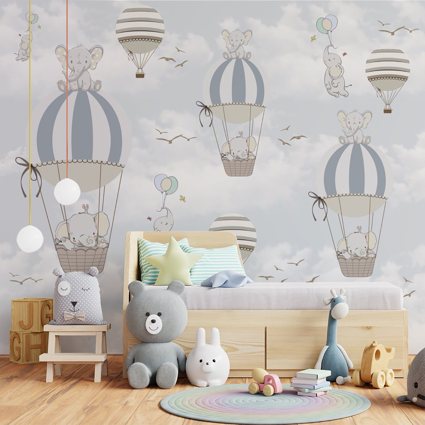 Papel de parede balãozinho azul menino para quarto de bebê M² PP30 - 4
